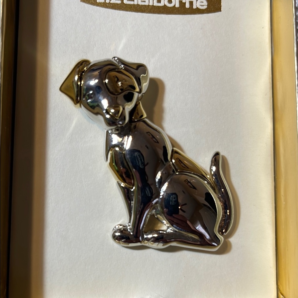 Liz Claiborne Shiny Silver Puppy Dog Brooch